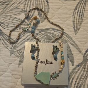 Neiman Marcus Turquoise and Beige Necklace Set